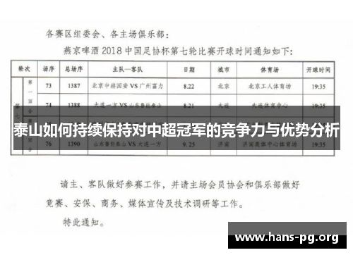 泰山如何持续保持对中超冠军的竞争力与优势分析 泰山如何持续保持对中超冠军的竞争力与优势分析